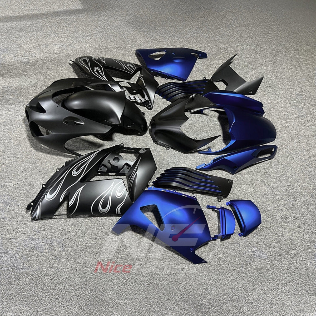 Fairing Kit Fits 2006-2011 KAWASAKI Ninja ZX-14 / ZZR1400 - ABS Plastic Bodywork - Silver White Black | NiceFairings - side angle image