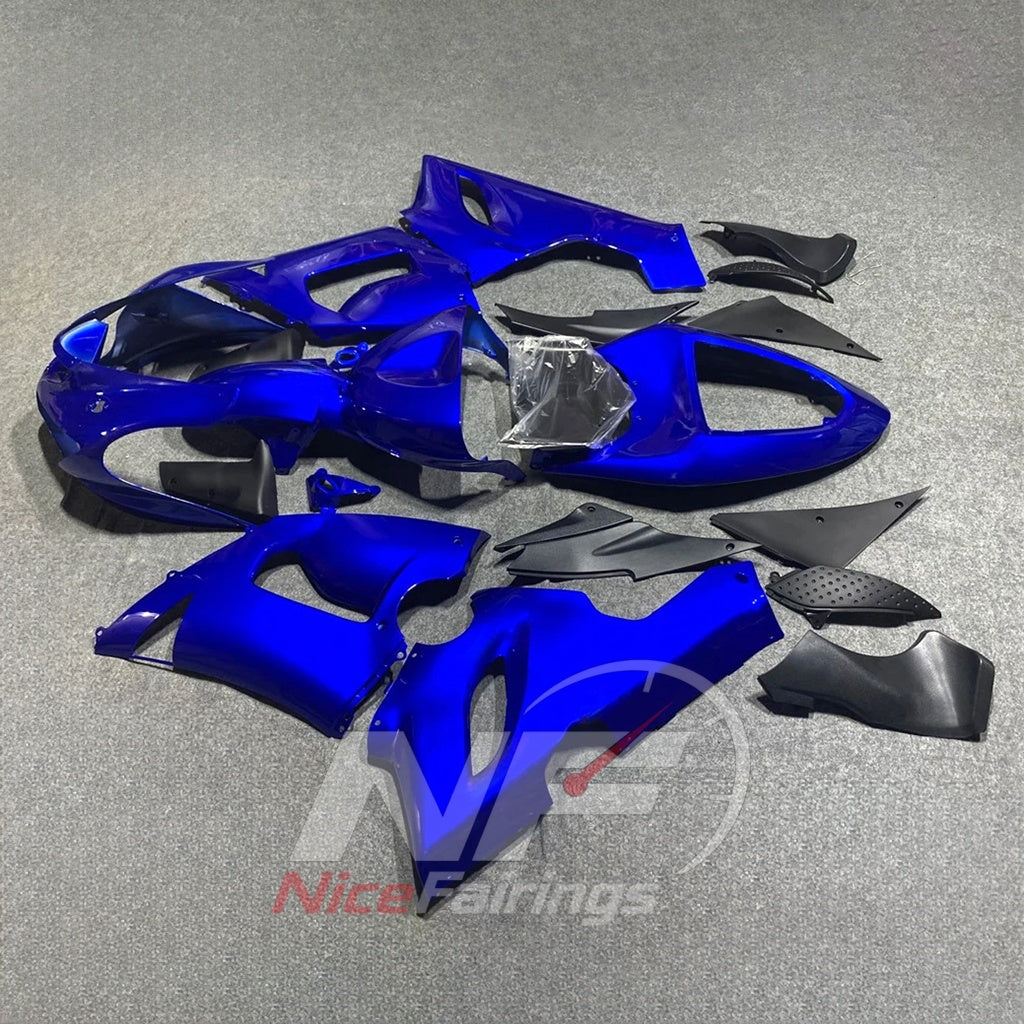 Kawasaki ZX6R 2005-2006 Plain blue bodywork - angled view