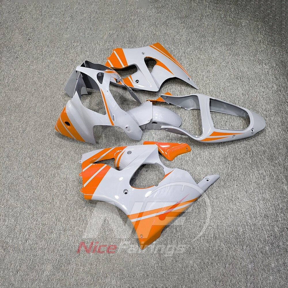 Kawasaki ZX6R 2000-2002 White orange silver racing graphic - angled view