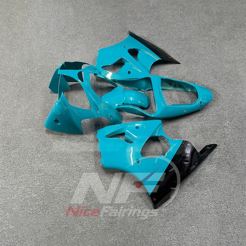 Kawasaki ZX6R 2000-2002 Turquoise blue plain bodywork - angled view