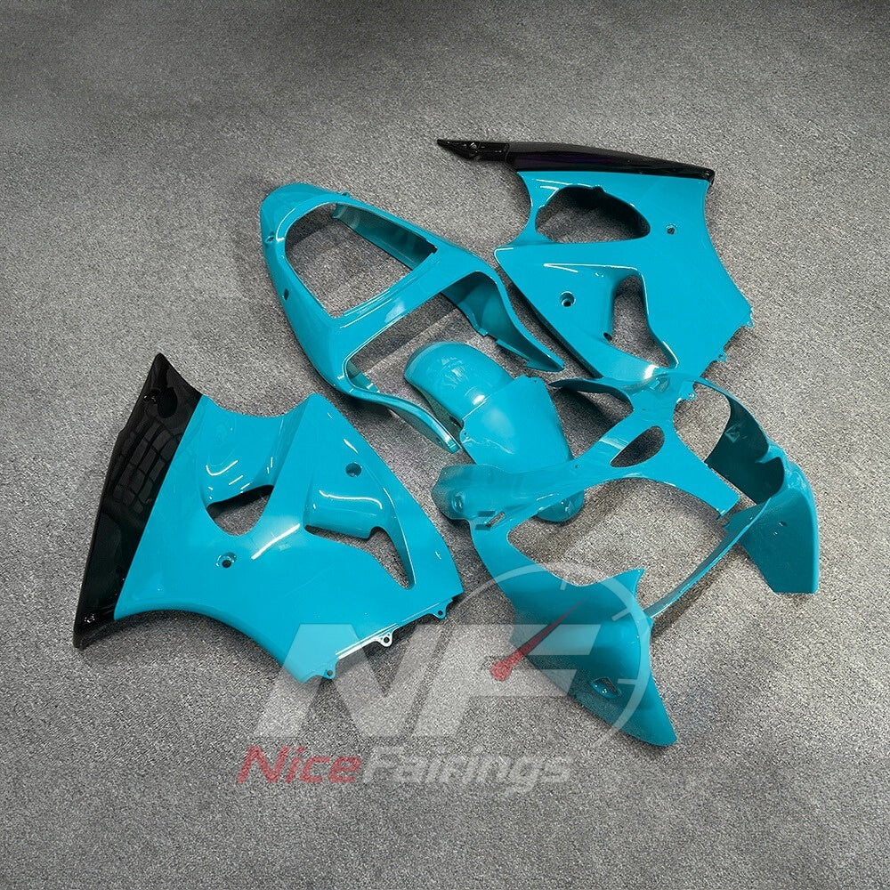 Kawasaki ZX6R 2000-2002 Turquoise blue plain bodywork - angled view