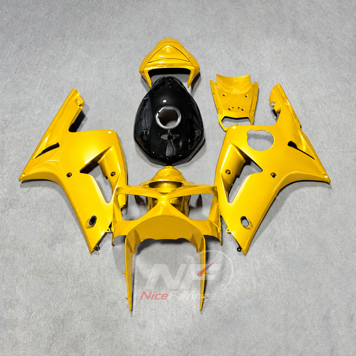 Kawasaki ZX6R 2003-2004 Yellow fairings with black tank cover - front view