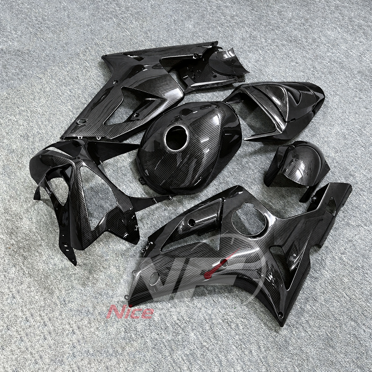 Kawasaki ZX6R 2003-2004 Full carbon-fiber-look pattern - angled view
