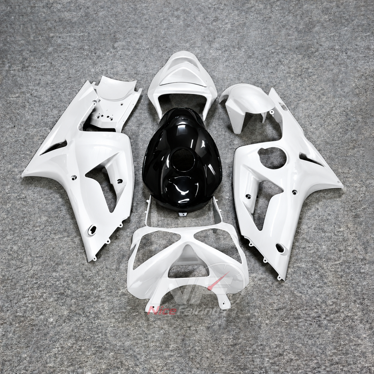 Kawasaki ZX6R 2003-2004 White fairings with black tank cover - front view
