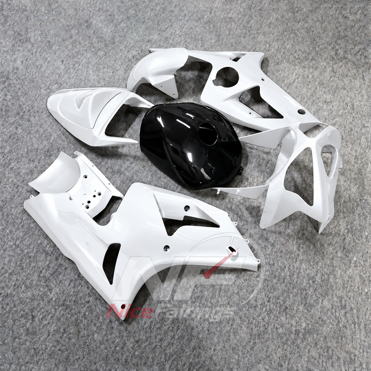 Kawasaki ZX6R 2003-2004 White fairings with black tank cover - angled view