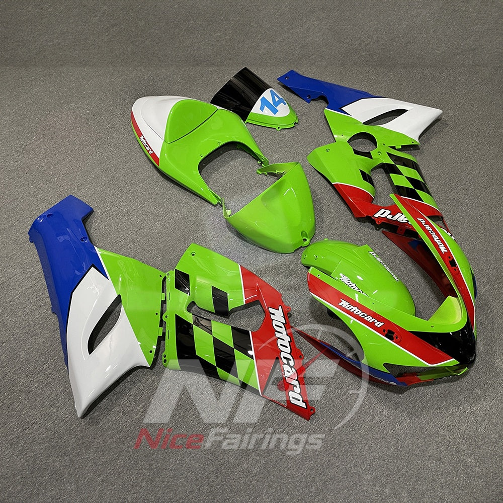 Kawasaki ZX6R 2005-2006 Green blue numbered livery - angled view
