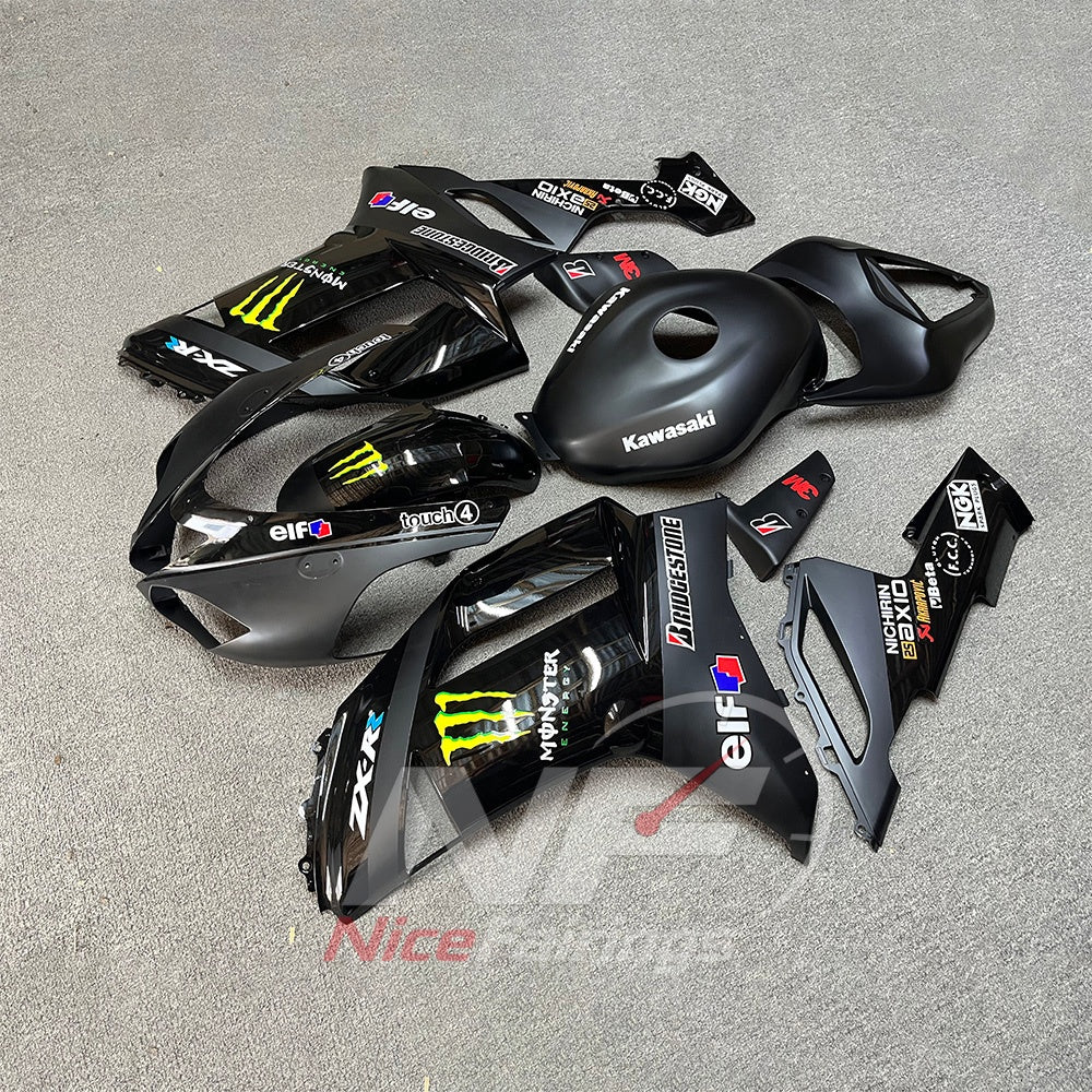 Kawasaki ZX6R 2007-2008 Black-gray claw-emblem layout - angled view