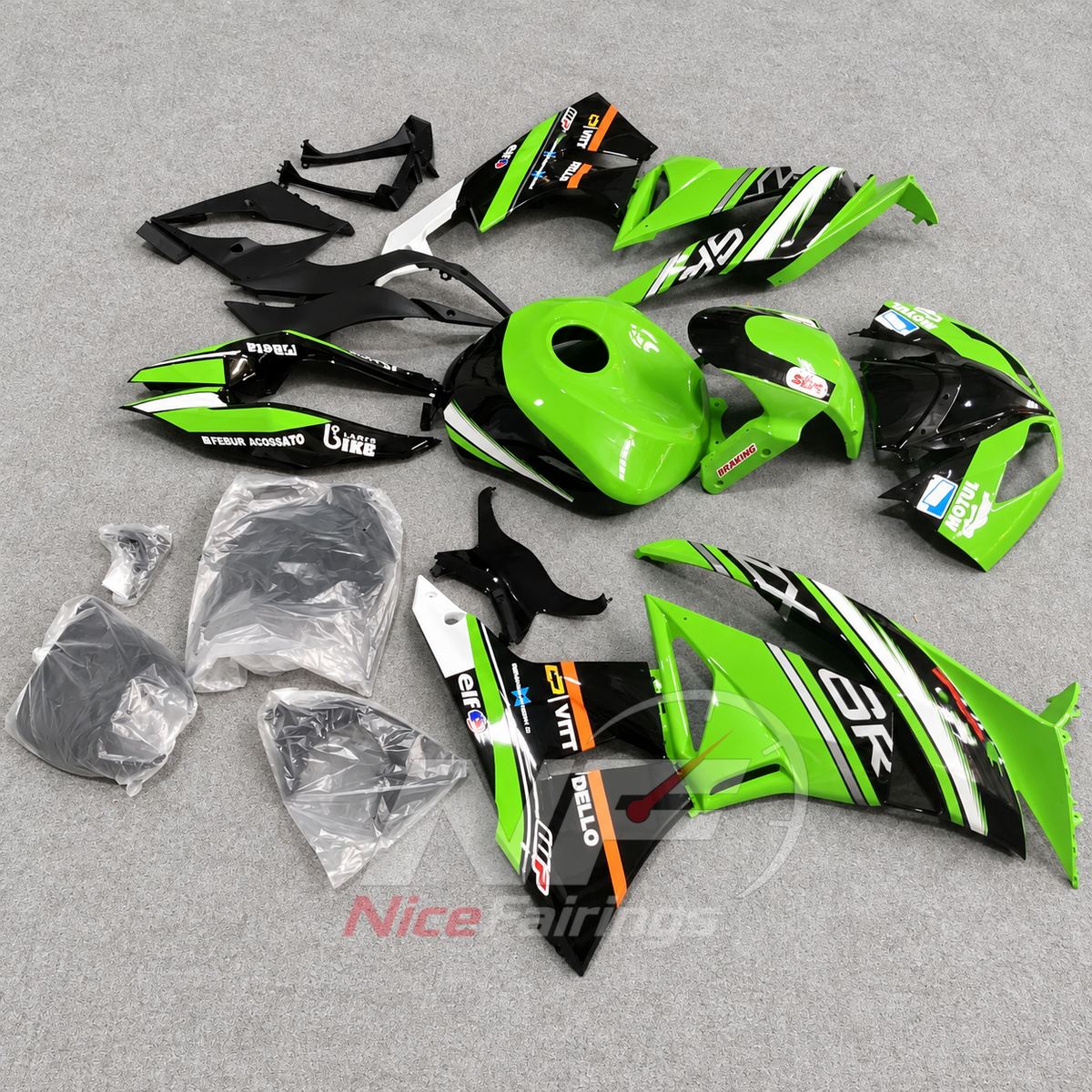 Replacement Fairings Fit 2009-2012 KAWASAKI ZX6R - ABS Motorcycle Bodywork | NiceFairings - side angle image