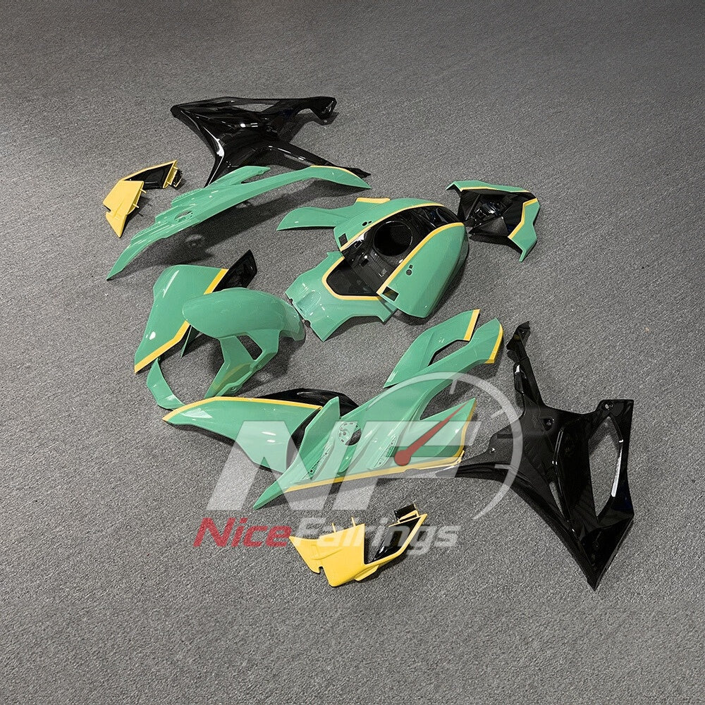 For BMW S1000RR 2023-2024 Green Black Custom Fairings with ABS Sportbike Plastics and Full Body Kit | NiceFairings - front angle image