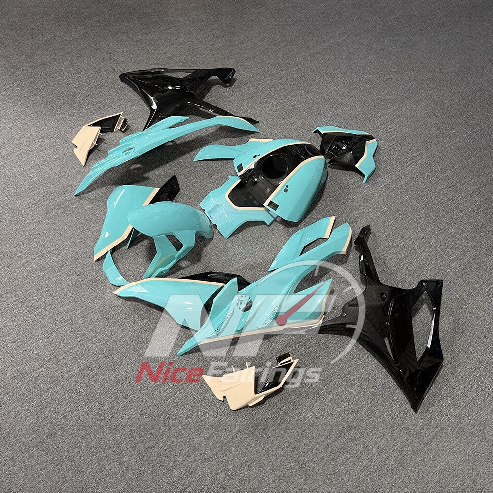 For BMW S1000RR 2023-2024 Teal Black Painted ABS Fairings with Complete Replacement Bodywork | NiceFairings - front angle image