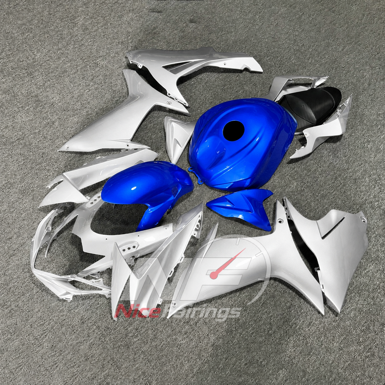 For Suzuki GSXR600 GSXR750 K11 2011-2016 Painted ABS Fairings White Blue Complete Bodywork | NiceFairings - front angle image