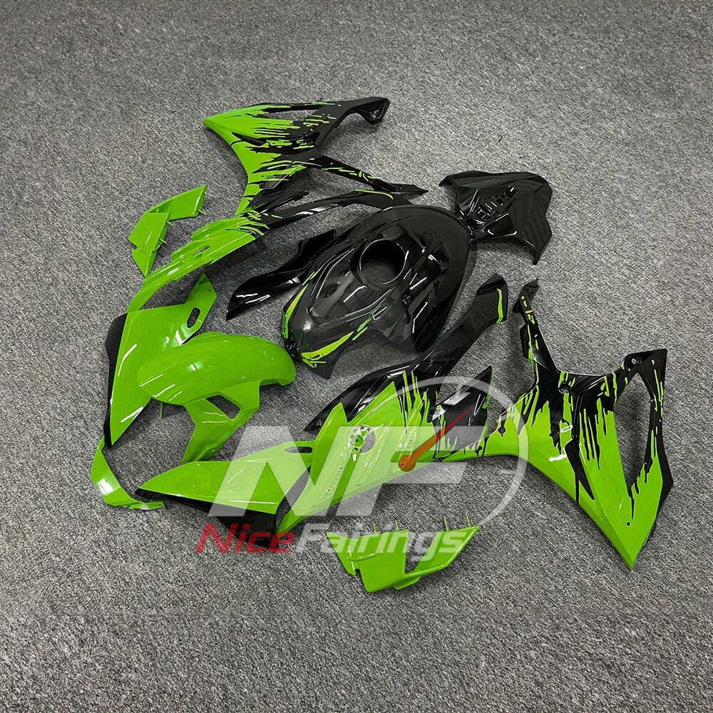 For BMW S1000RR 2023-2024 Green Black ABS Fairing Kit with Painted Bodywork and Replacement Panels | NiceFairings - front angle image
