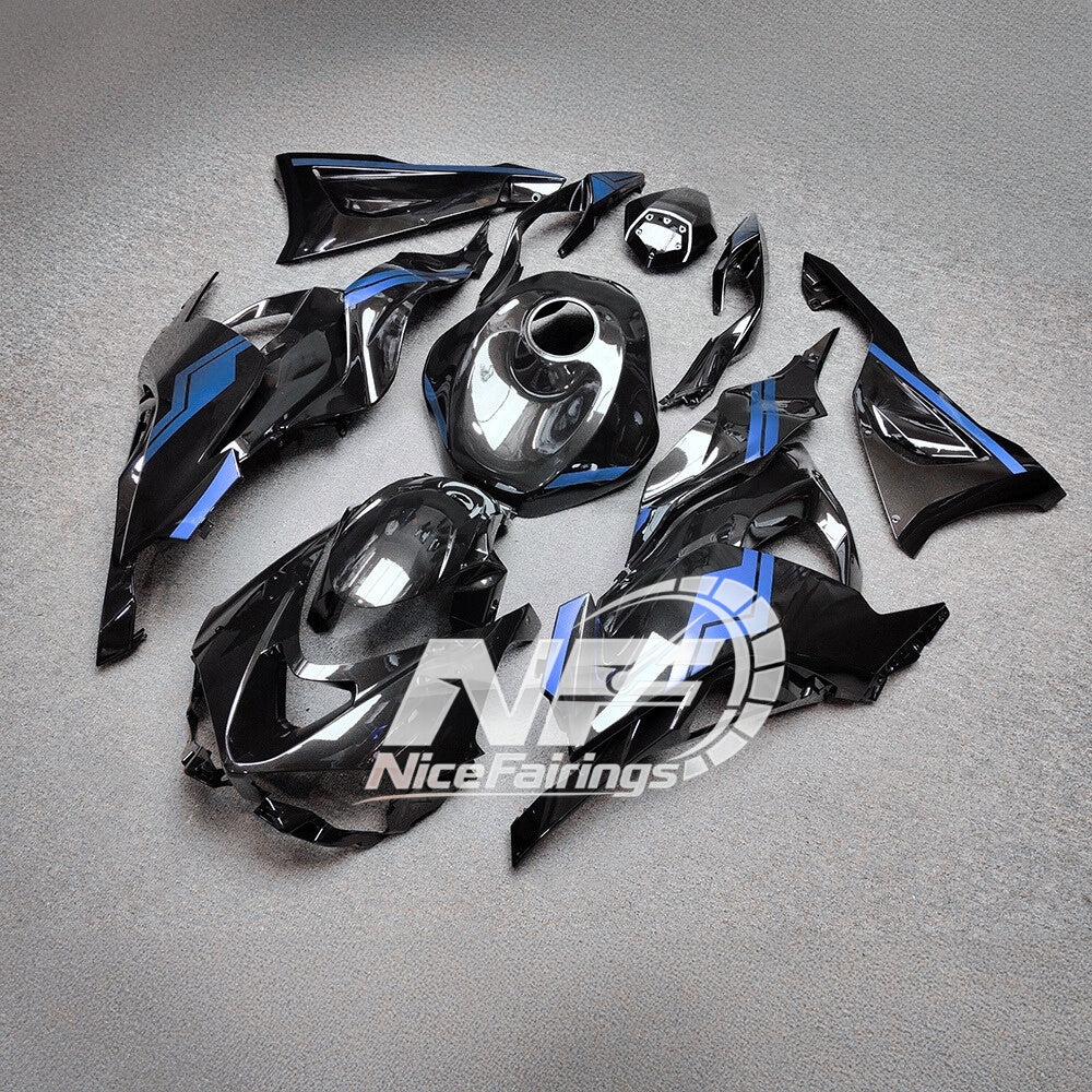 For Kawasaki ZX6R 636 Custom Painted ABS Body Kit White Blue Tank Cover | NiceFairings - front angle image