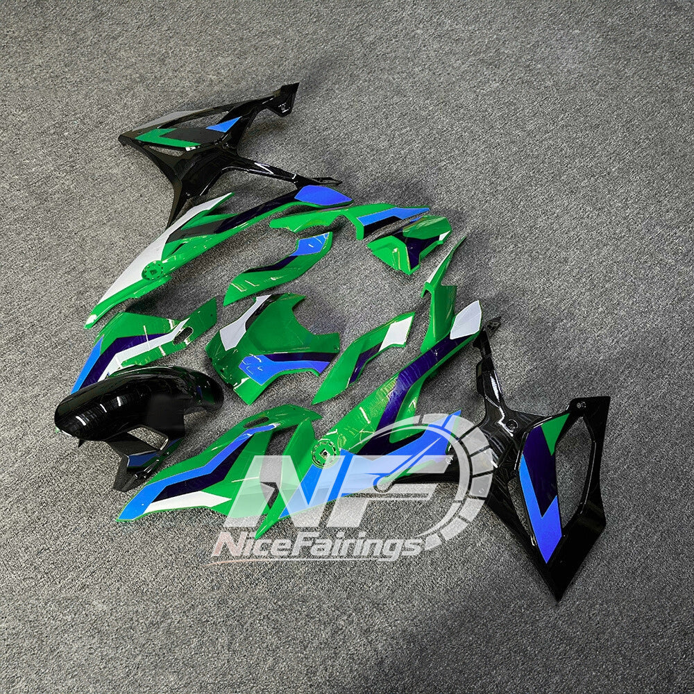 For BMW S1000RR 2019-2022 Tri Color Full Fairing Kit, Painted ABS Motorcycle Plastics | NiceFairings - front angle image