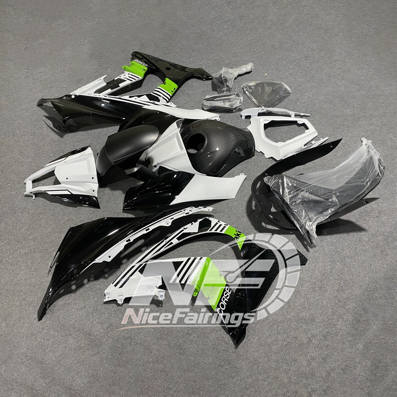 KAWASAKI ZX10R 2011-2015 Race Style Fairing Plastics | NiceFairings - front angle image