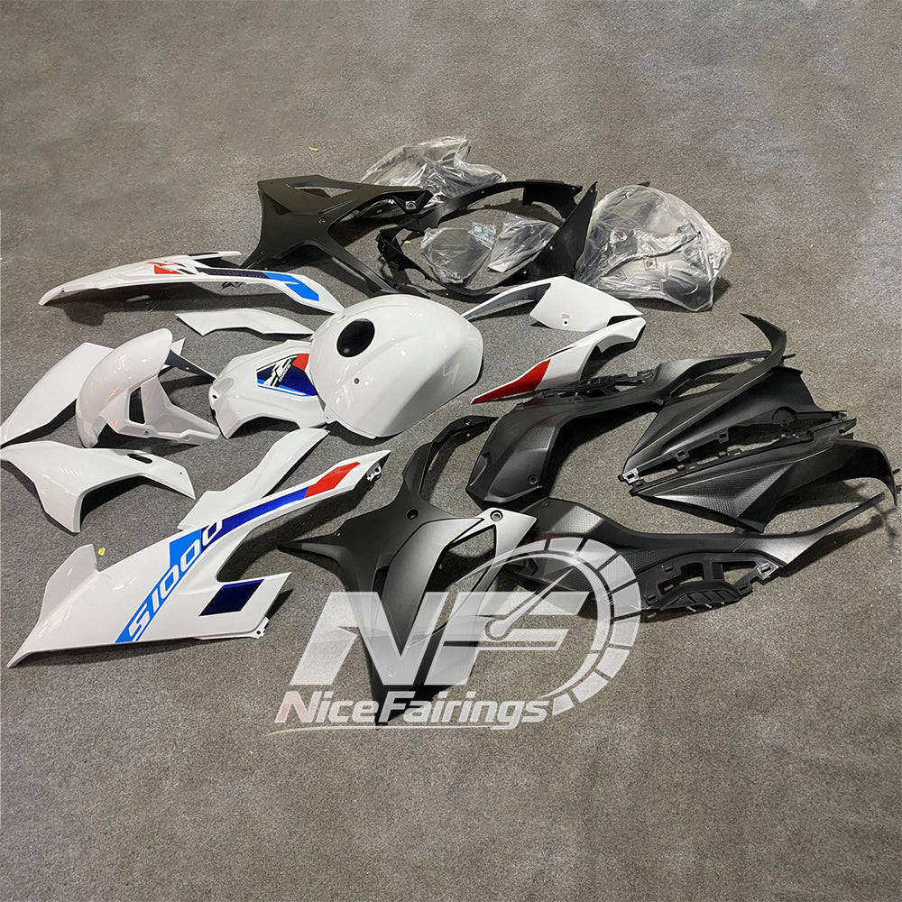 For BMW S1000RR 2019-2022 White Red Full Fairing Kit, Painted ABS Motorcycle Plastics | NiceFairings - front angle image
