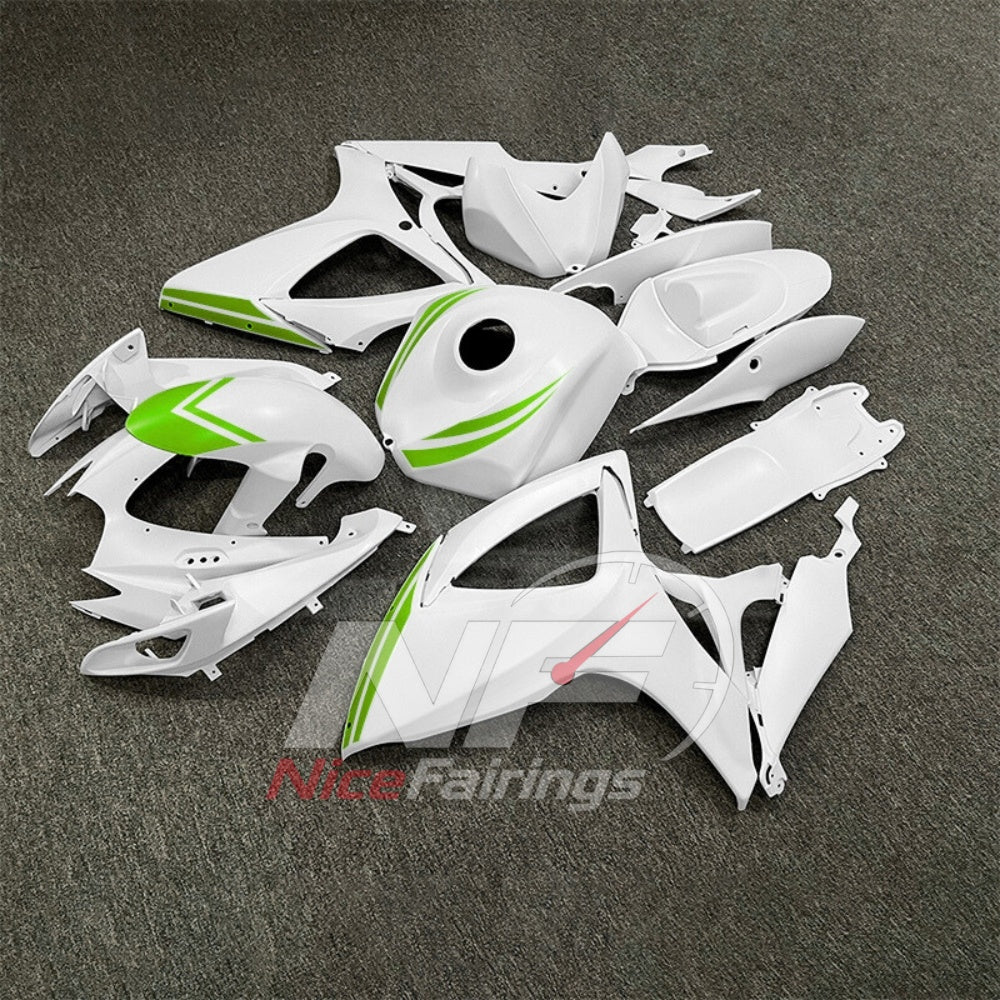 For Suzuki GSX-R600 GSX-R750 K6 2006-2007 Sportbike Fairing Set White Custom Painted Plastics | NiceFairings - front angle image