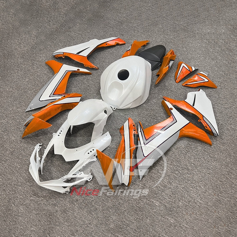 For Suzuki GSX-R600 GSX-R750 K11 2011-2016 Sportbike Fairing Set White Orange Custom Painted Plastics | NiceFairings - front angle image