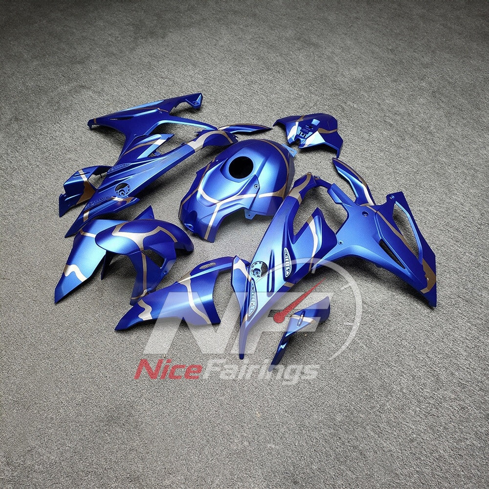 For BMW S1000RR 2023-2024 Blue Black Custom Fairings with ABS Sportbike Plastics and Full Body Kit | NiceFairings - front angle image