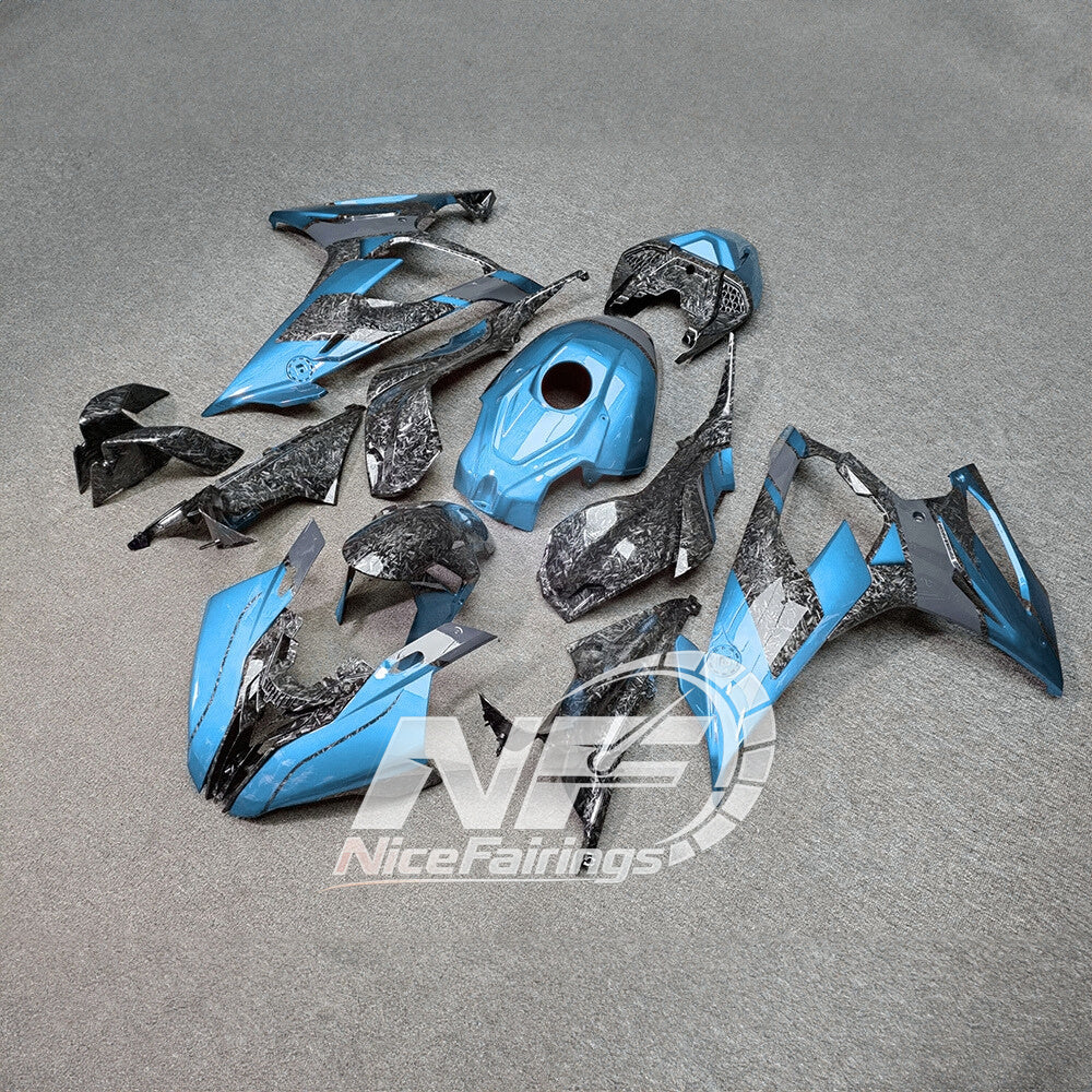For BMW S1000RR 2019-2022 Blue White Elite Edition ABS Fairing Kit, Custom Painted Motorcycle Bodywork | NiceFairings - front angle image
