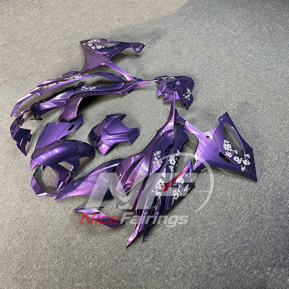 For BMW S1000RR 2023-2024 Purple Black Custom Fairings with ABS Sportbike Plastics and Full Body Kit | NiceFairings - front angle image