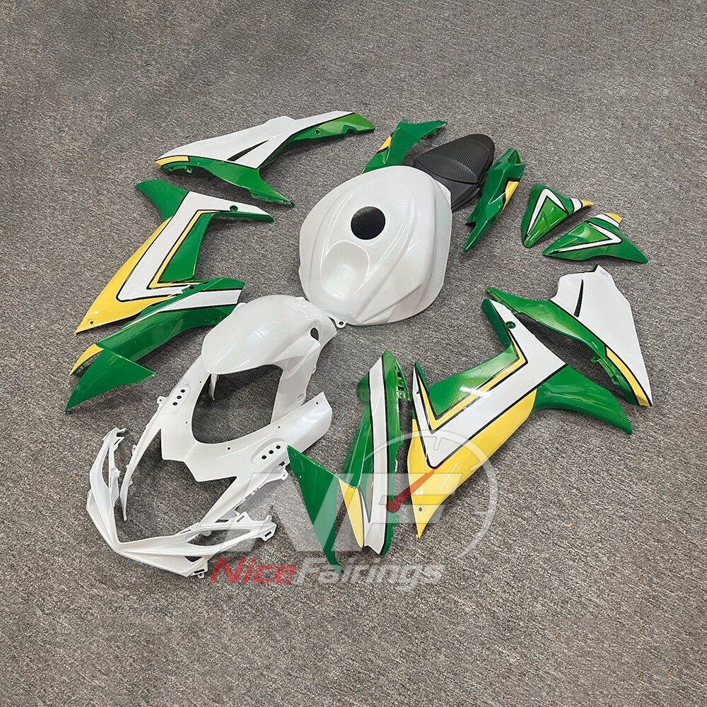 For Suzuki GSX-R600 GSX-R750 K11 2011-2016 Custom Fairings White Green ABS Sportbike Plastics | NiceFairings - front angle image