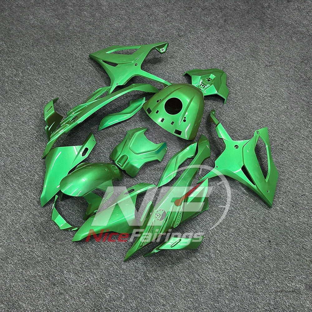 For BMW S1000RR 2023-2024 Green Black Sportbike Fairing Set with Custom Painted Plastics | NiceFairings - front angle image