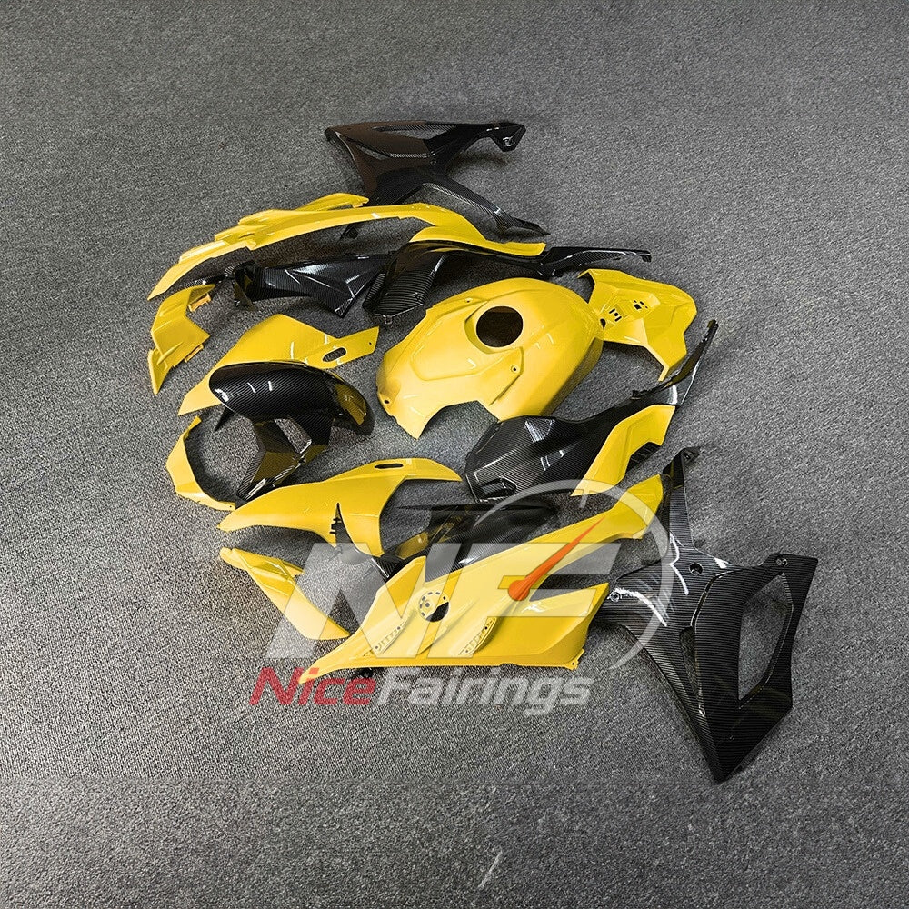 For BMW S1000RR 2023-2024 Yellow Black Custom Fairings with ABS Sportbike Plastics and Full Body Kit | NiceFairings - front angle image