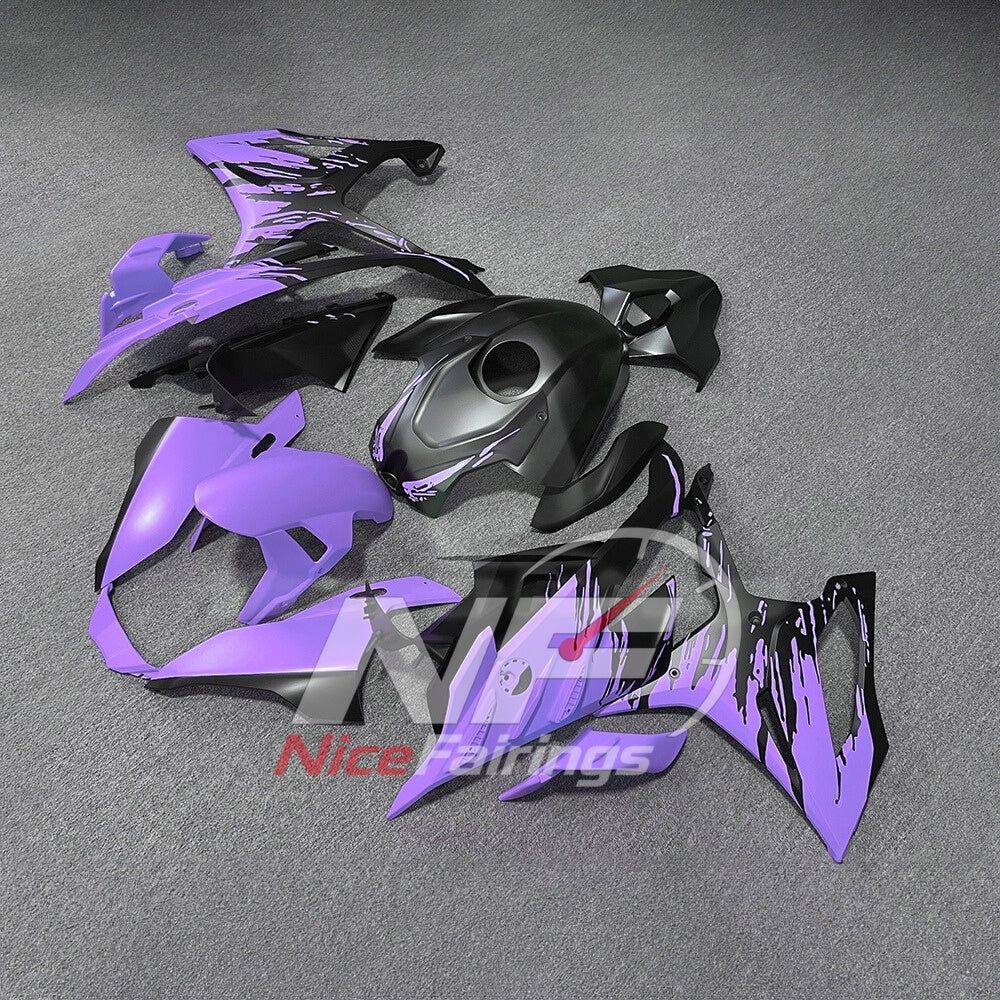 For BMW S1000RR 2023-2024 Purple Black Sportbike Fairing Set with Custom Painted Plastics | NiceFairings - front angle image
