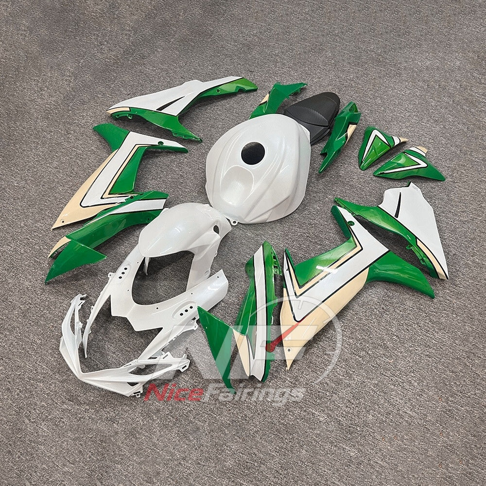 For Suzuki GSXR600 GSXR750 K11 2011-2016 Motorcycle Fairing Kit White Green Body Panels | NiceFairings - front angle image