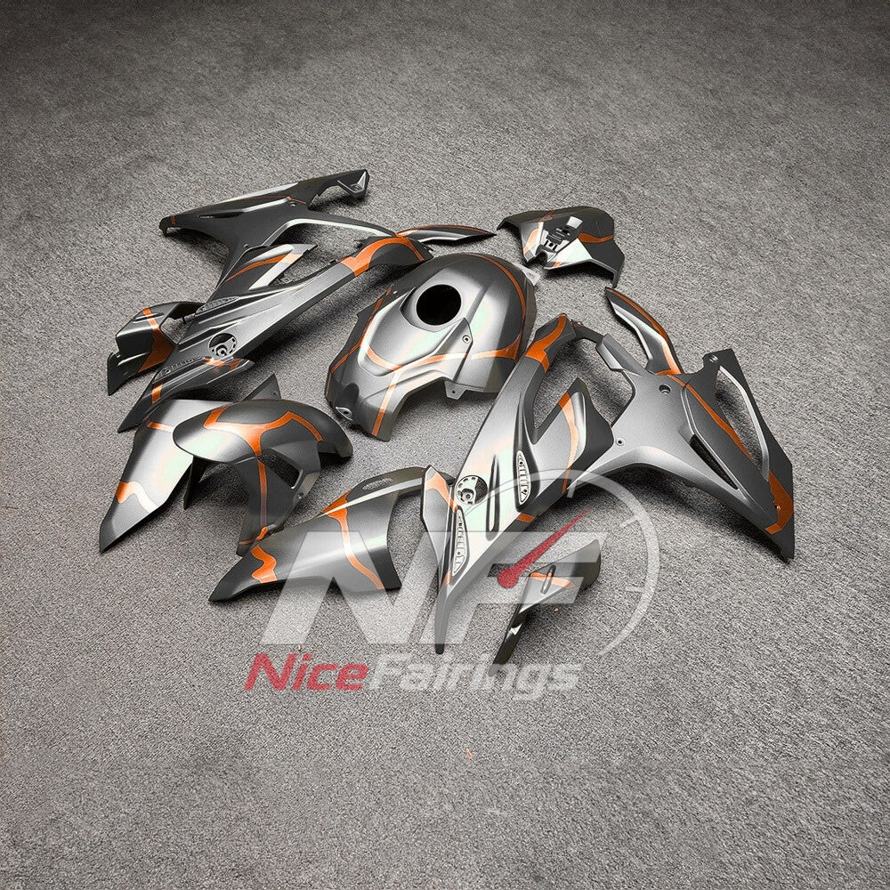 For BMW S1000RR 2023-2024 Orange Black Sportbike Fairing Set with Custom Painted Plastics | NiceFairings - front angle image
