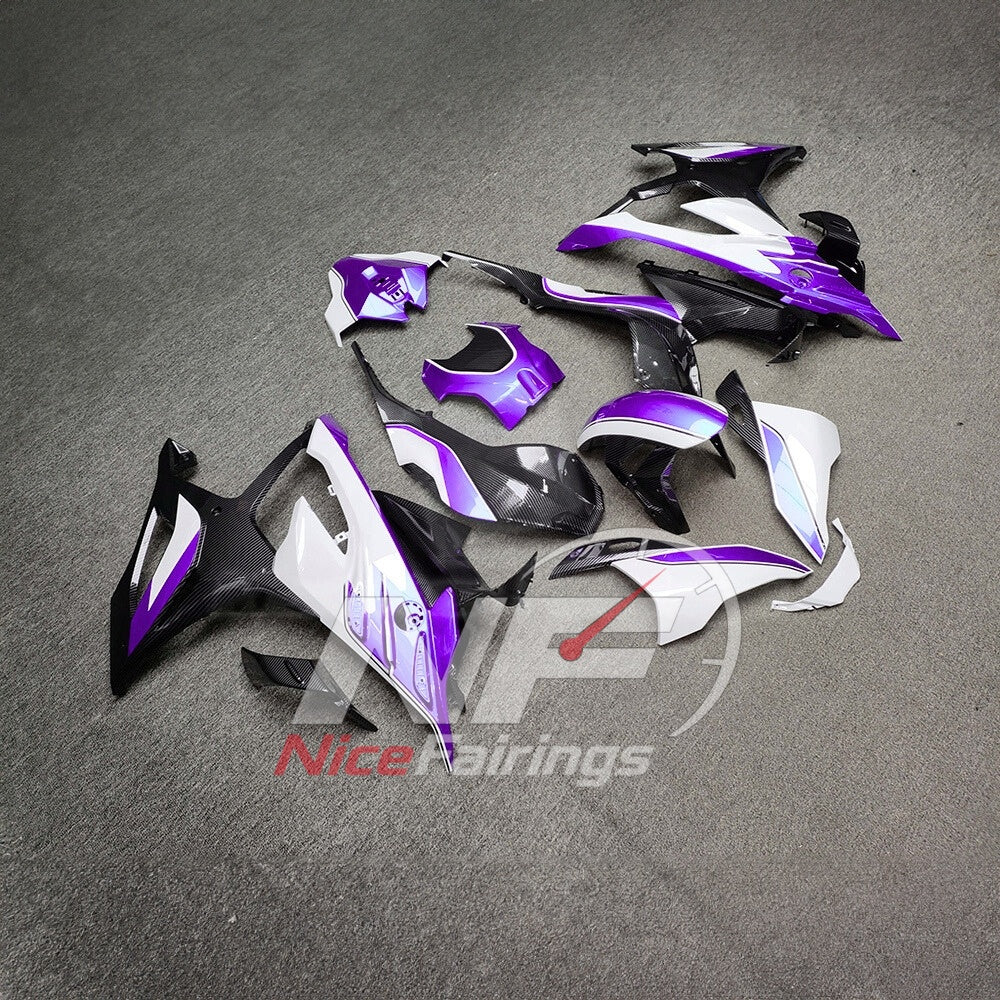 For BMW S1000RR 2023-2024 Purple Black Sportbike Fairing Set with Custom Painted Plastics | NiceFairings - front angle image