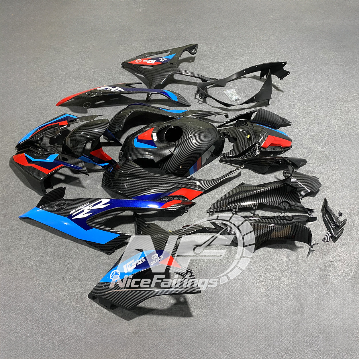 For BMW S1000RR 2019-2022 Gloss Black Premium Edition Sportbike Fairings, Custom ABS Bodywork And Replacement Plastics | NiceFairings - front angle image