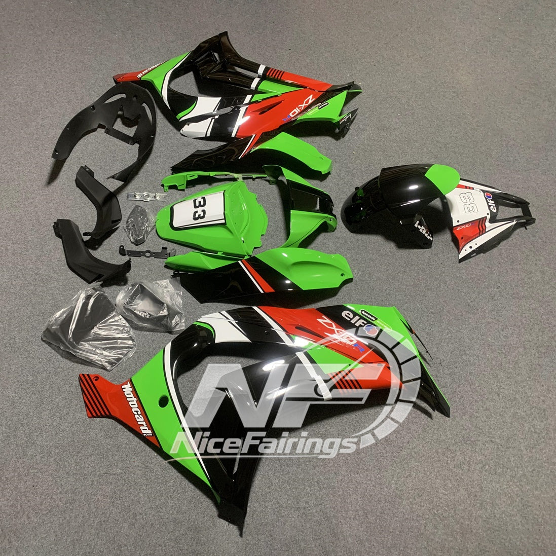 KAWASAKI ZX10R 2011-2015 Race Style Fairing Plastics | NiceFairings - front angle image