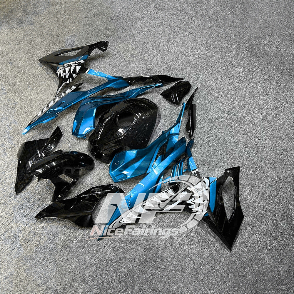 For BMW S1000RR 2019-2022 Blue Silver Premium Edition Sportbike Fairings, Custom ABS Bodywork And Replacement Plastics | NiceFairings - front angle image