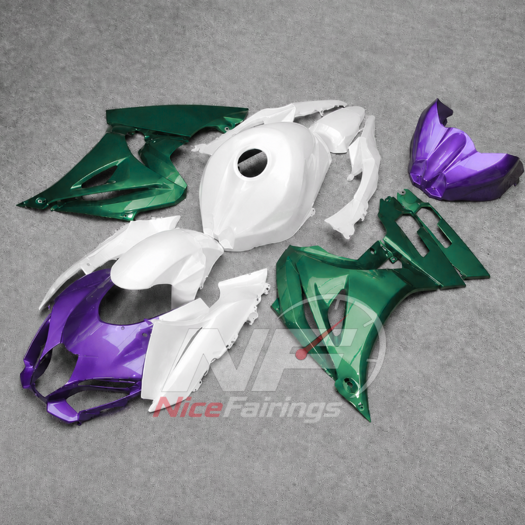 For Suzuki GSX-R1000 K17 2017 2018-2026 Sportbike Fairing Set Green Purple Custom Painted Plastics | NiceFairings - front angle image