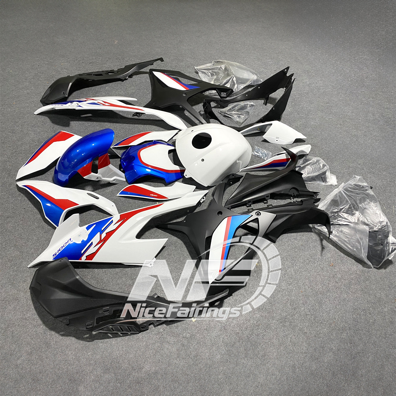 For BMW S1000RR 2019-2022 Grey Blue Motorcycle Fairing Kit, Aftermarket ABS Body Panels | NiceFairings - front angle image