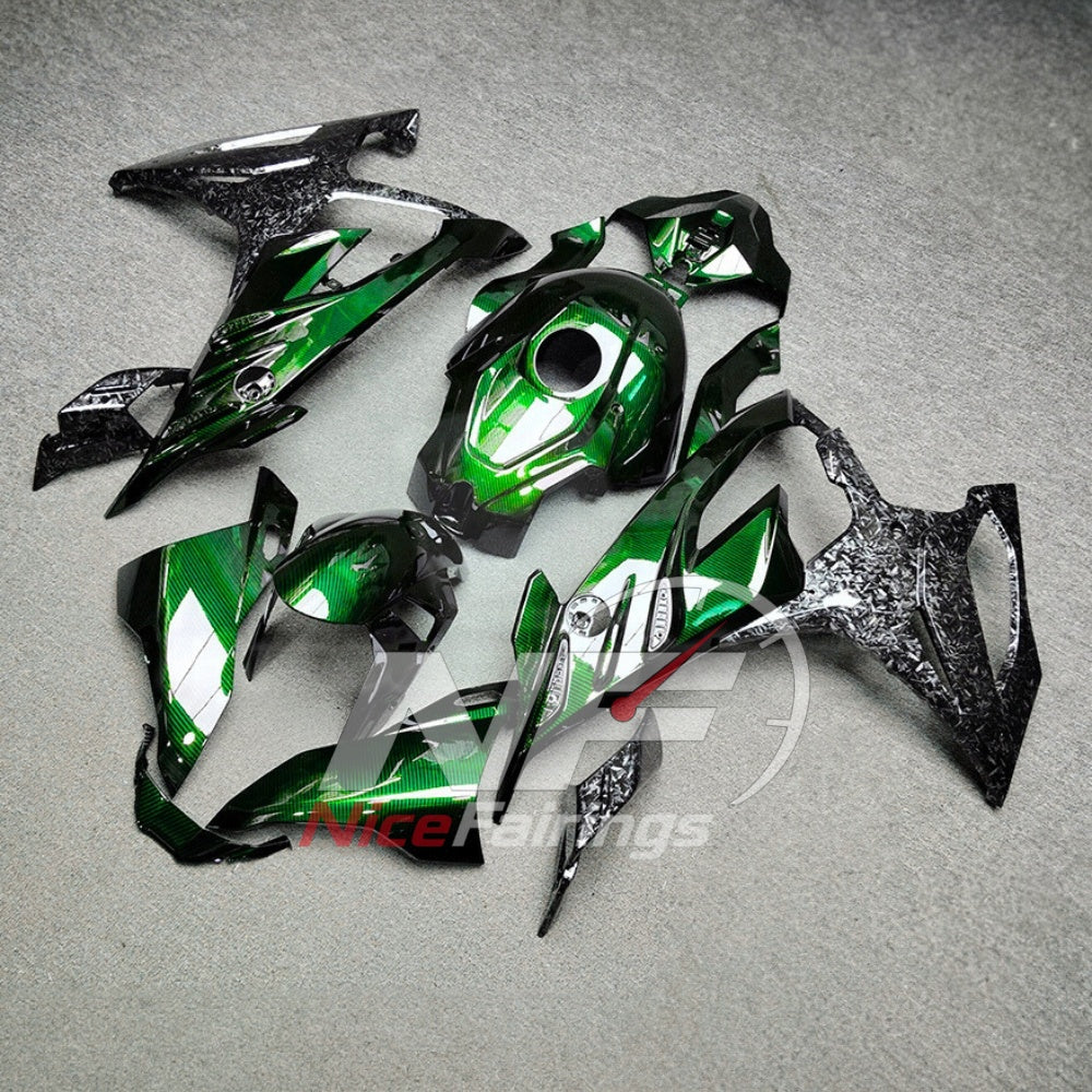 For BMW S1000RR 2023-2024 Green Black ABS Body Kit with Street and Track Fairing Panels | NiceFairings - front angle image
