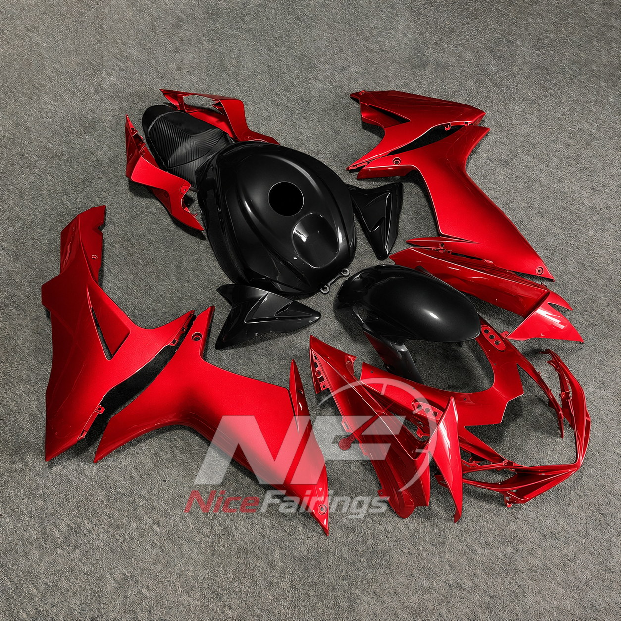 For Suzuki GSX-R600 GSX-R750 K11 2011-2016 Sportbike Fairing Set Red Black Custom Painted Plastics | NiceFairings - side angle image