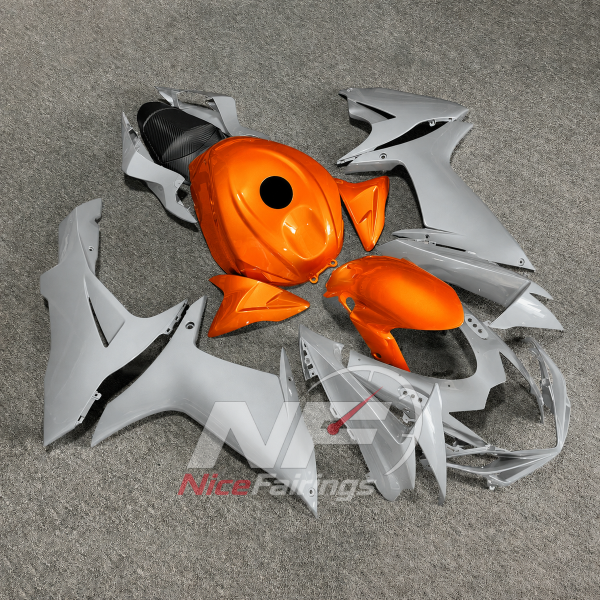 For Suzuki GSX-R600 GSX-R750 K11 2011-2016 Custom Fairings White Orange ABS Sportbike Plastics | NiceFairings - side angle image
