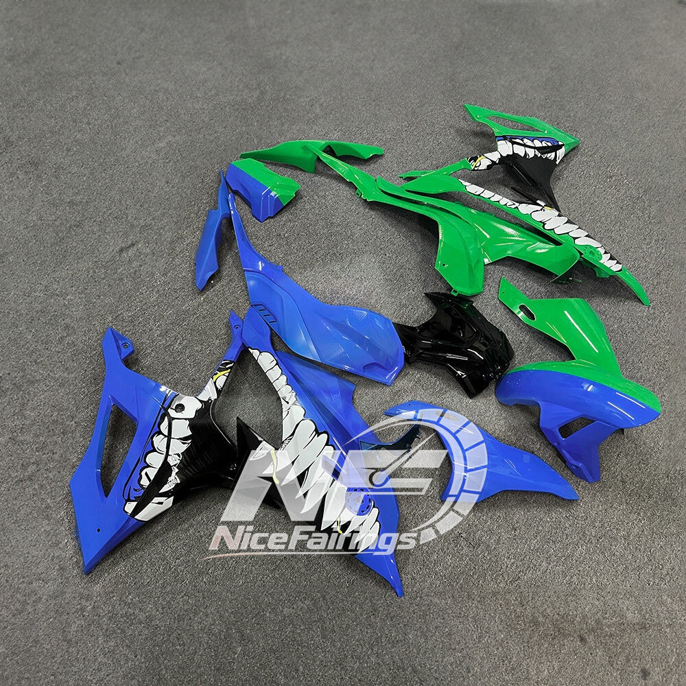 For BMW S1000RR 2019-2022 Blue White Full Fairing Kit, Painted ABS Motorcycle Plastics | NiceFairings - side angle image