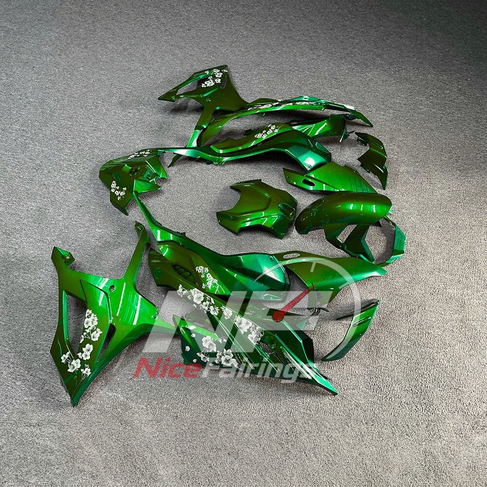 For BMW S1000RR 2023-2024 Green Black Sportbike Fairing Set with Custom Painted Plastics | NiceFairings - side angle image