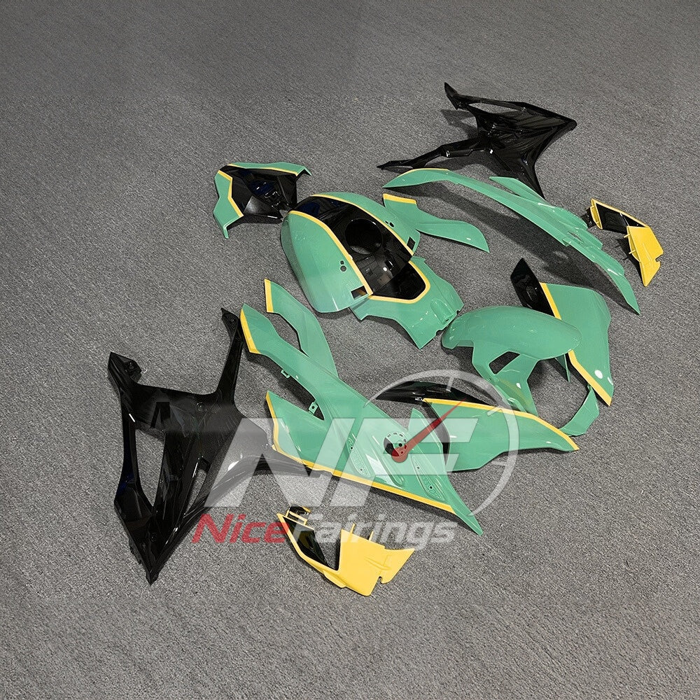 For BMW S1000RR 2023-2024 Green Black Custom Fairings with ABS Sportbike Plastics and Full Body Kit | NiceFairings - side angle image