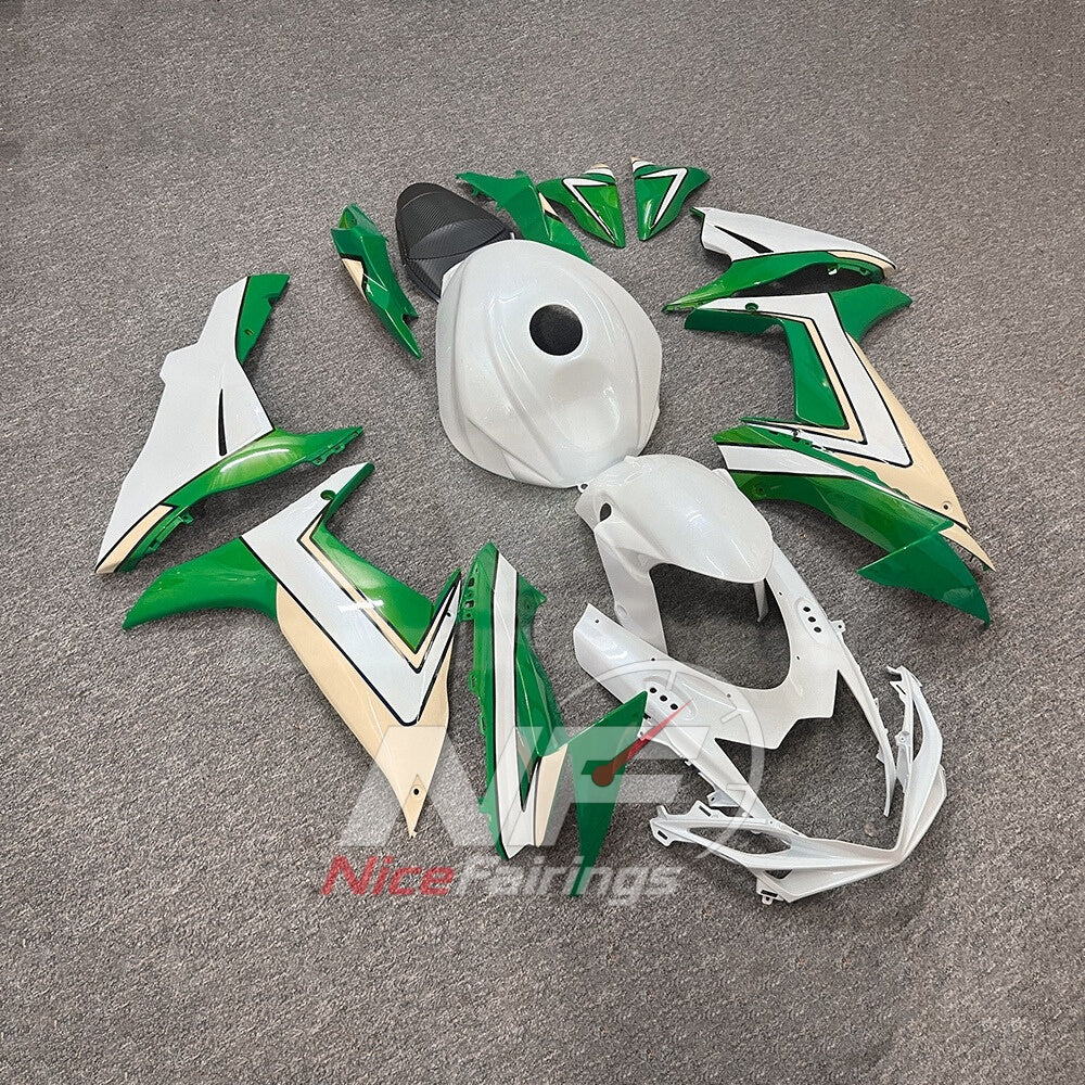 For Suzuki GSXR600 GSXR750 K11 2011-2016 Motorcycle Fairing Kit White Green Body Panels | NiceFairings - side angle image