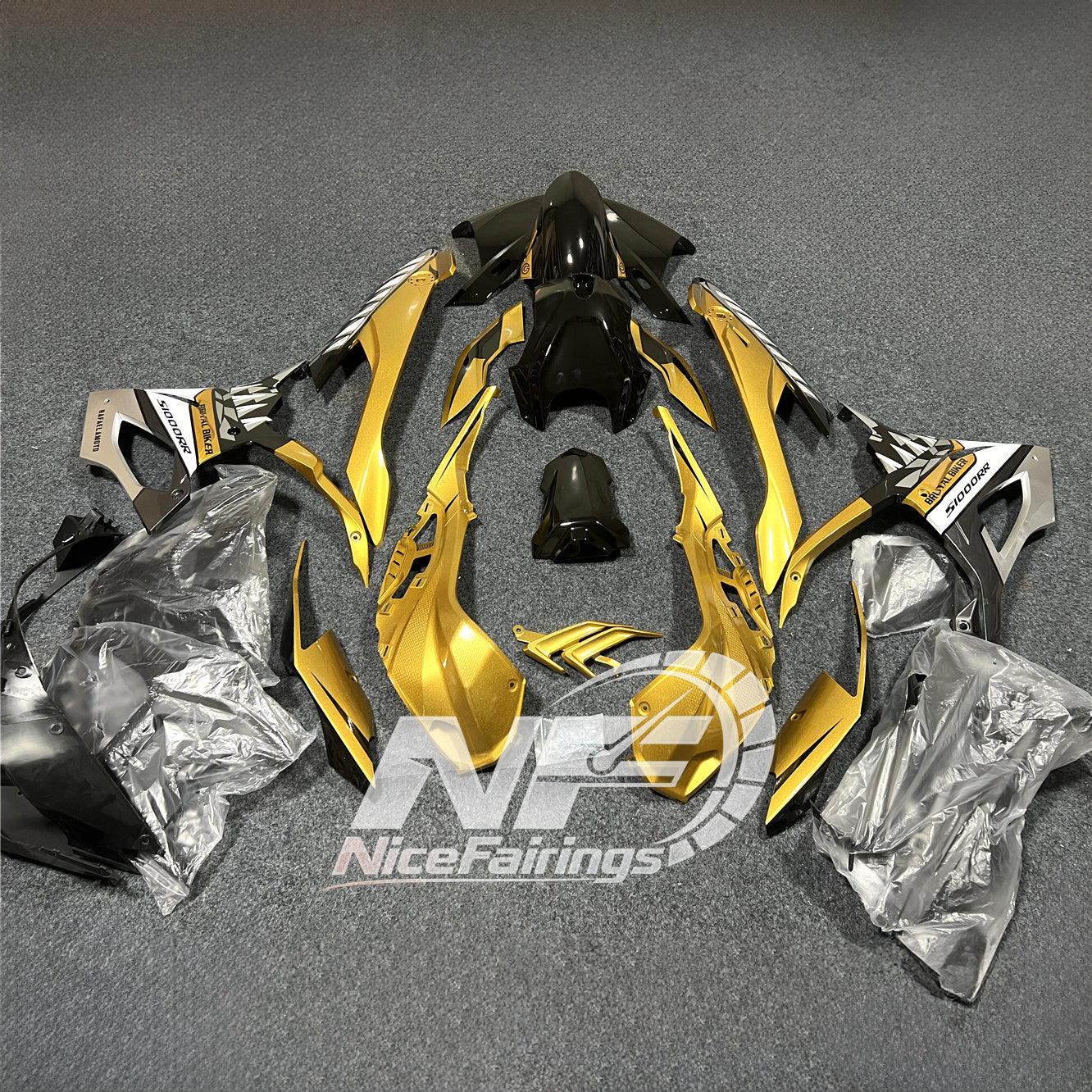 For BMW S1000RR 2019-2022 Carbon Look Full Fairing Kit, Painted ABS Motorcycle Plastics | NiceFairings - side angle image