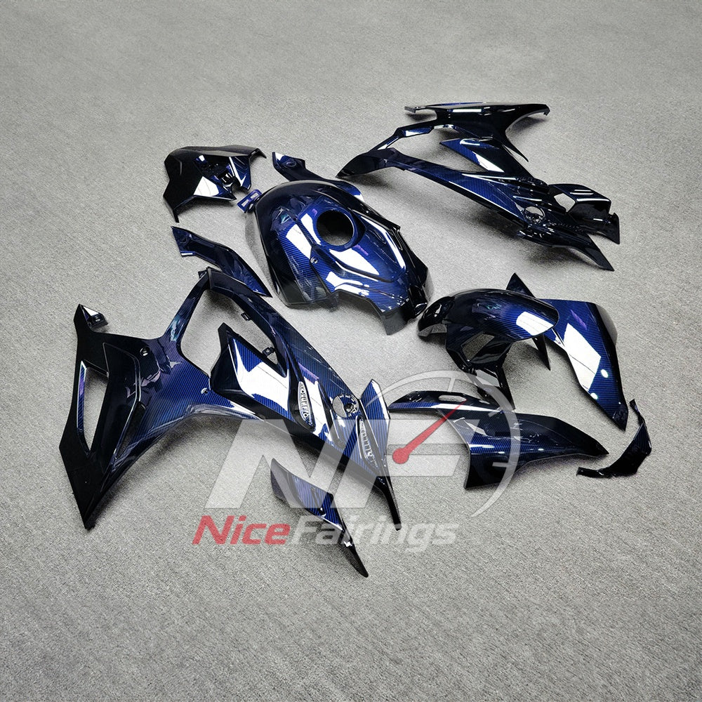 For BMW S1000RR 2023-2024 Blue Black ABS Fairing Kit with Painted Bodywork and Replacement Panels | NiceFairings - side angle image