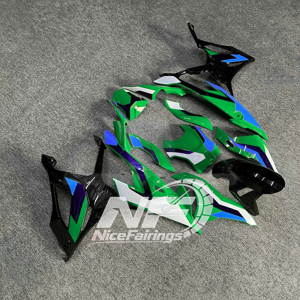 For BMW S1000RR 2019-2022 Tri Color Full Fairing Kit, Painted ABS Motorcycle Plastics | NiceFairings - side angle image