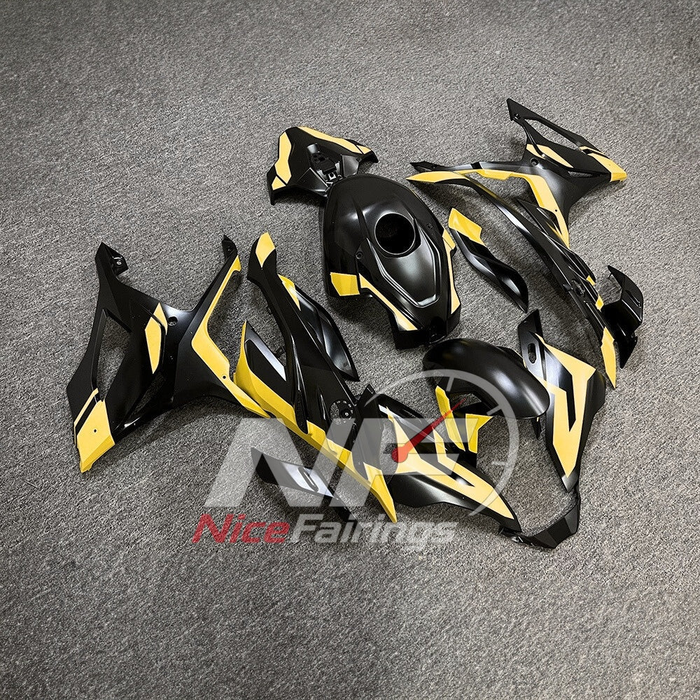 For BMW S1000RR 2023-2024 Yellow Black Custom Fairings with ABS Sportbike Plastics and Full Body Kit | NiceFairings - side angle image