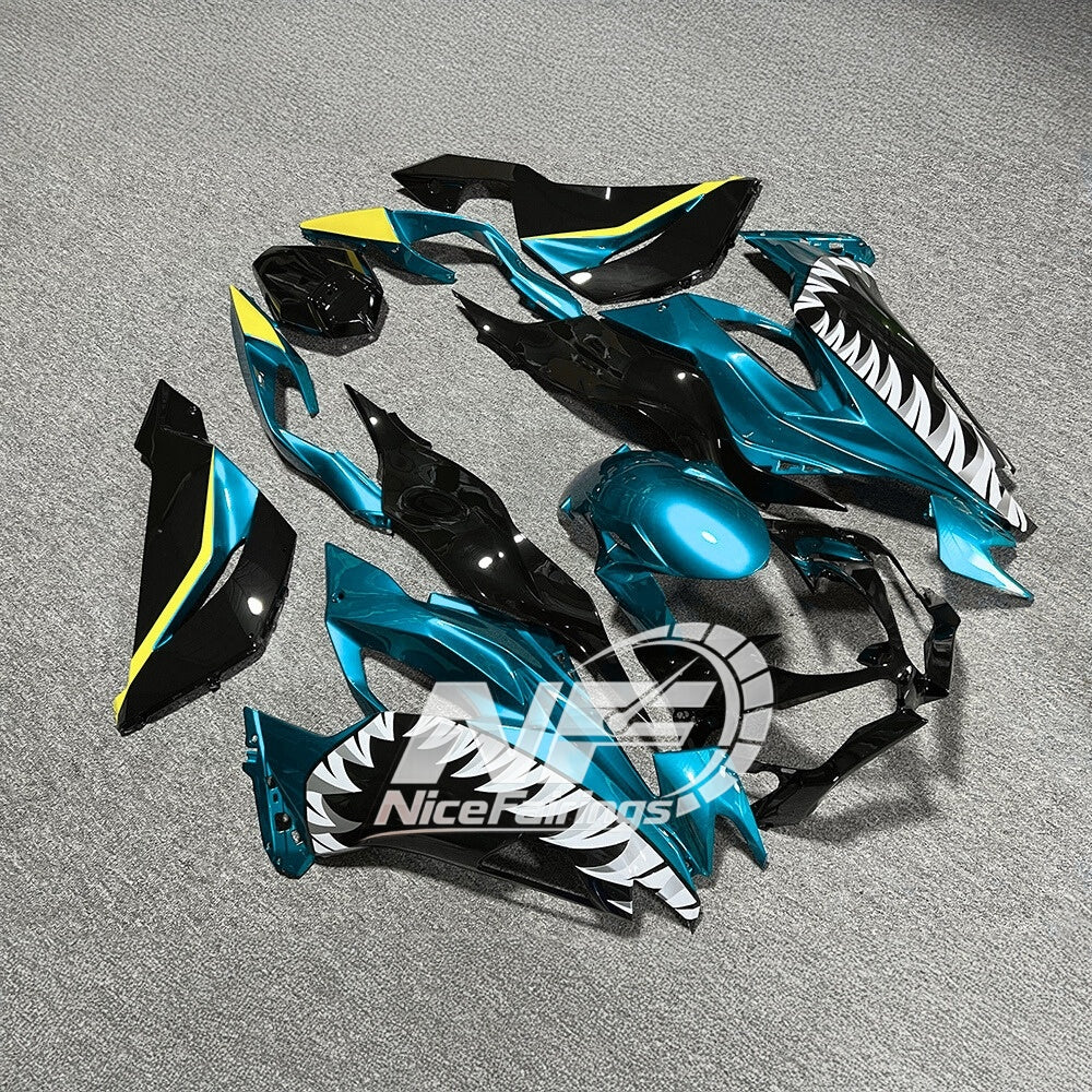 Kawasaki ZX6R 636 2019-2023 ABS Fairing Kit Green Black Tank Cover | NiceFairings - side angle image