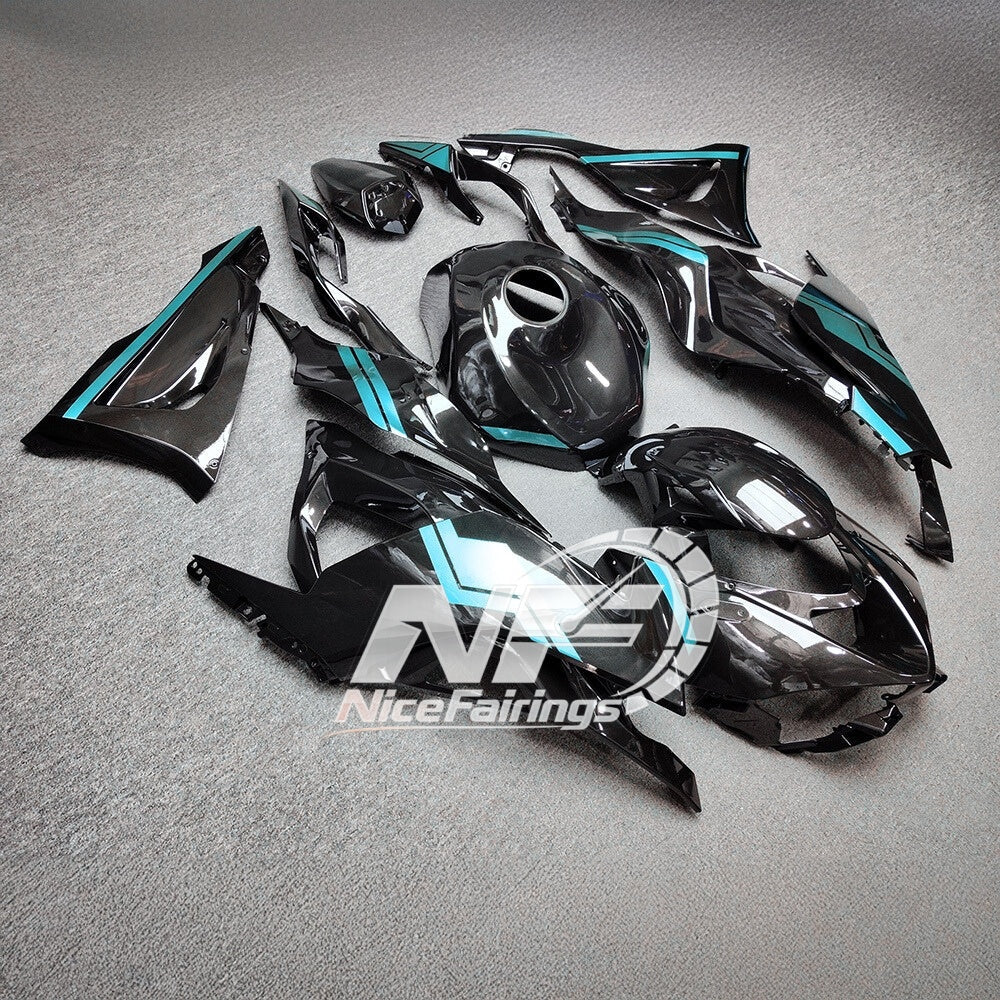 For Kawasaki Ninja ZX6R 636 2024-2025 Sportbike Plastics Green Black Tank Cover | NiceFairings - side angle image